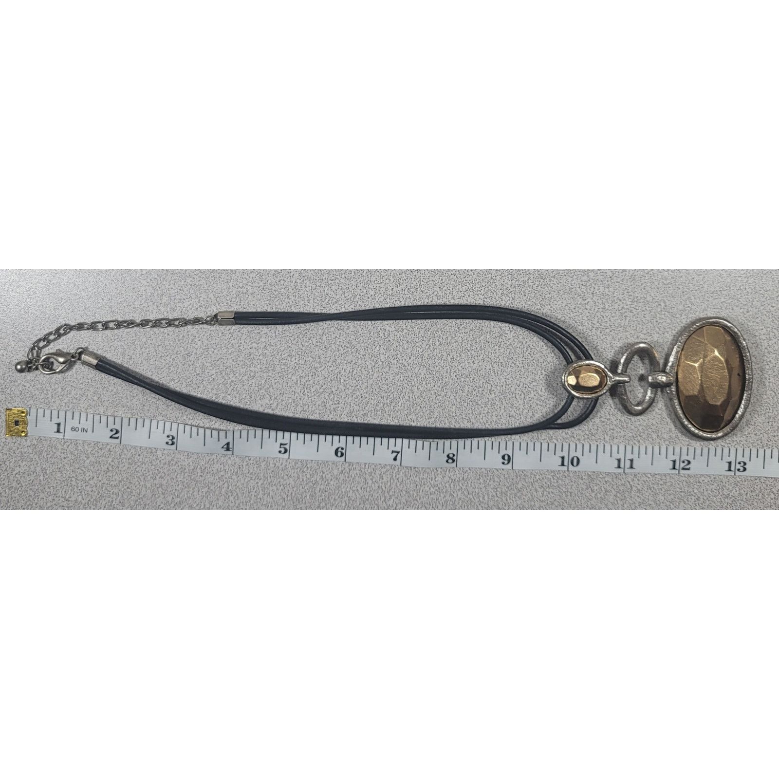 Other Black Leather Brass Silver 3 Tiered Oval 13" Necklace Boho Size ONE SIZE - 4 Thumbnail