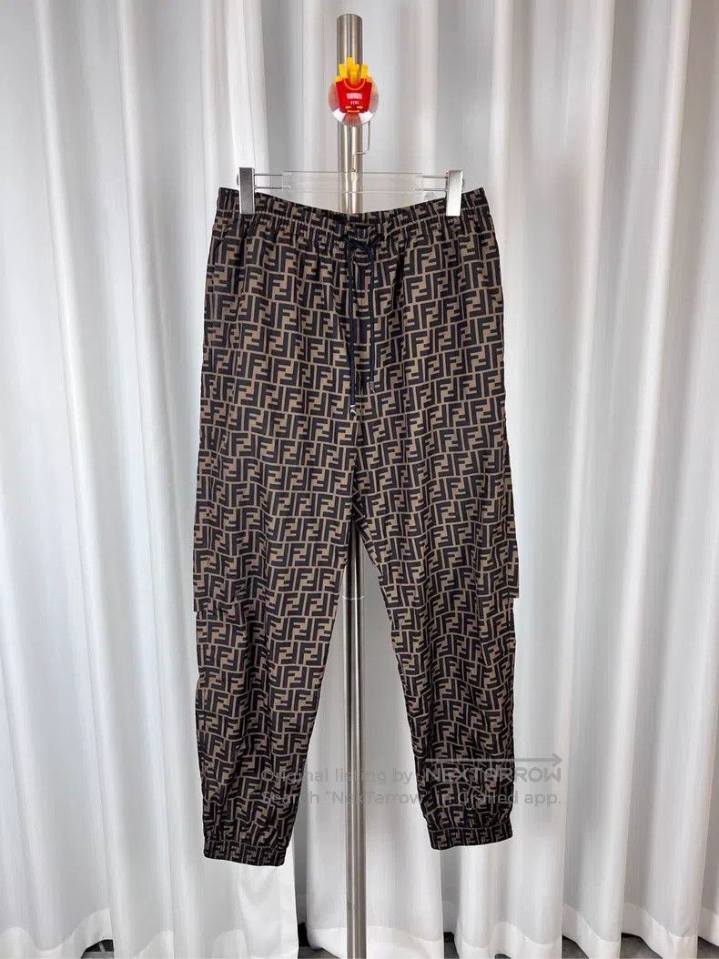 Fendi Fendi Brown full print nylon fabric drawstring casual pant Size US 32 / EU 48 - 1 Thumbnail