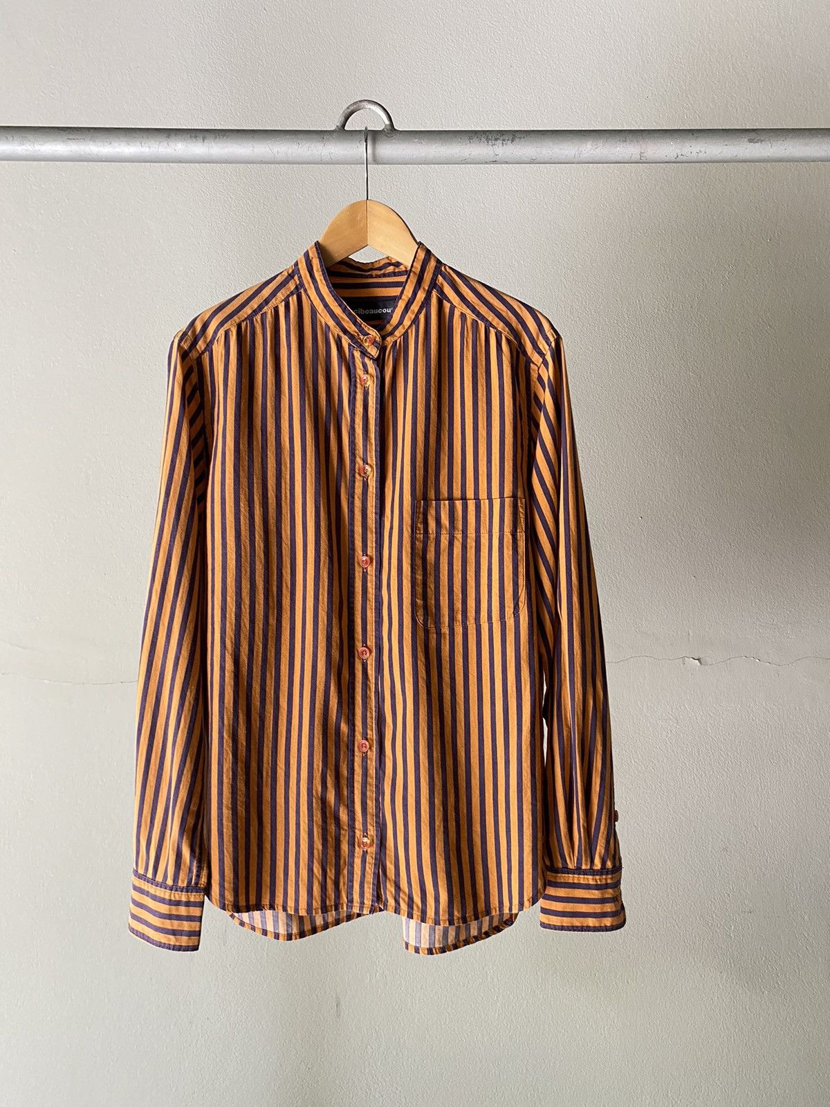 mercibeaucoup mercibeaucoup Orange & Navy Striped Mandarin Collar Shirt Size M / US 6-8 / IT 42-44 - 1 Thumbnail