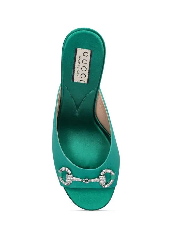 Gucci o1s1wg110425 Women's Horsebit Mid-Heel Slide Sandals Green Size US 6 / IT 36 - 4 Thumbnail
