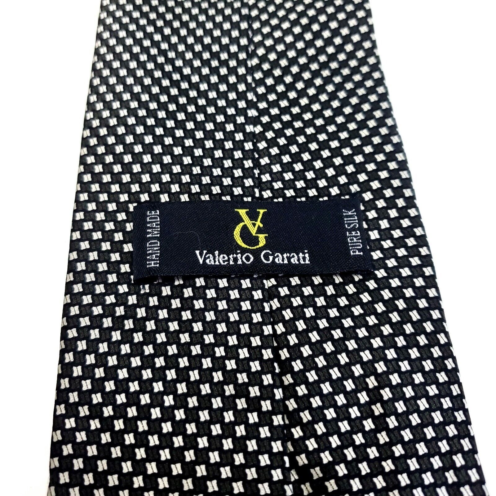 Designer Valerio Garati Green White Print Geometric Wide Silk Tie Size ONE SIZE - 3 Thumbnail