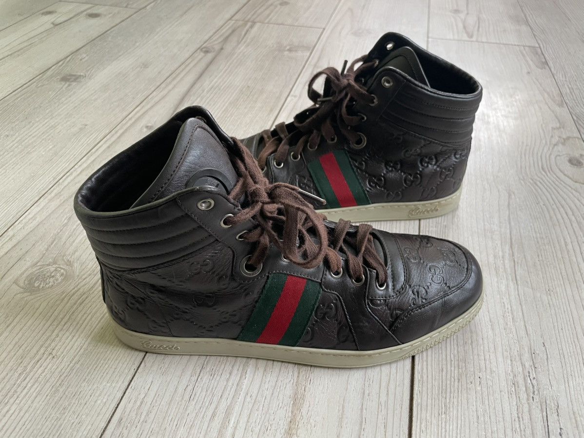 Gucci GUCCI Sneakers Hi-Top Leather Web Guccisima GG Monogram Size US 8 / EU 41 - 4 Thumbnail