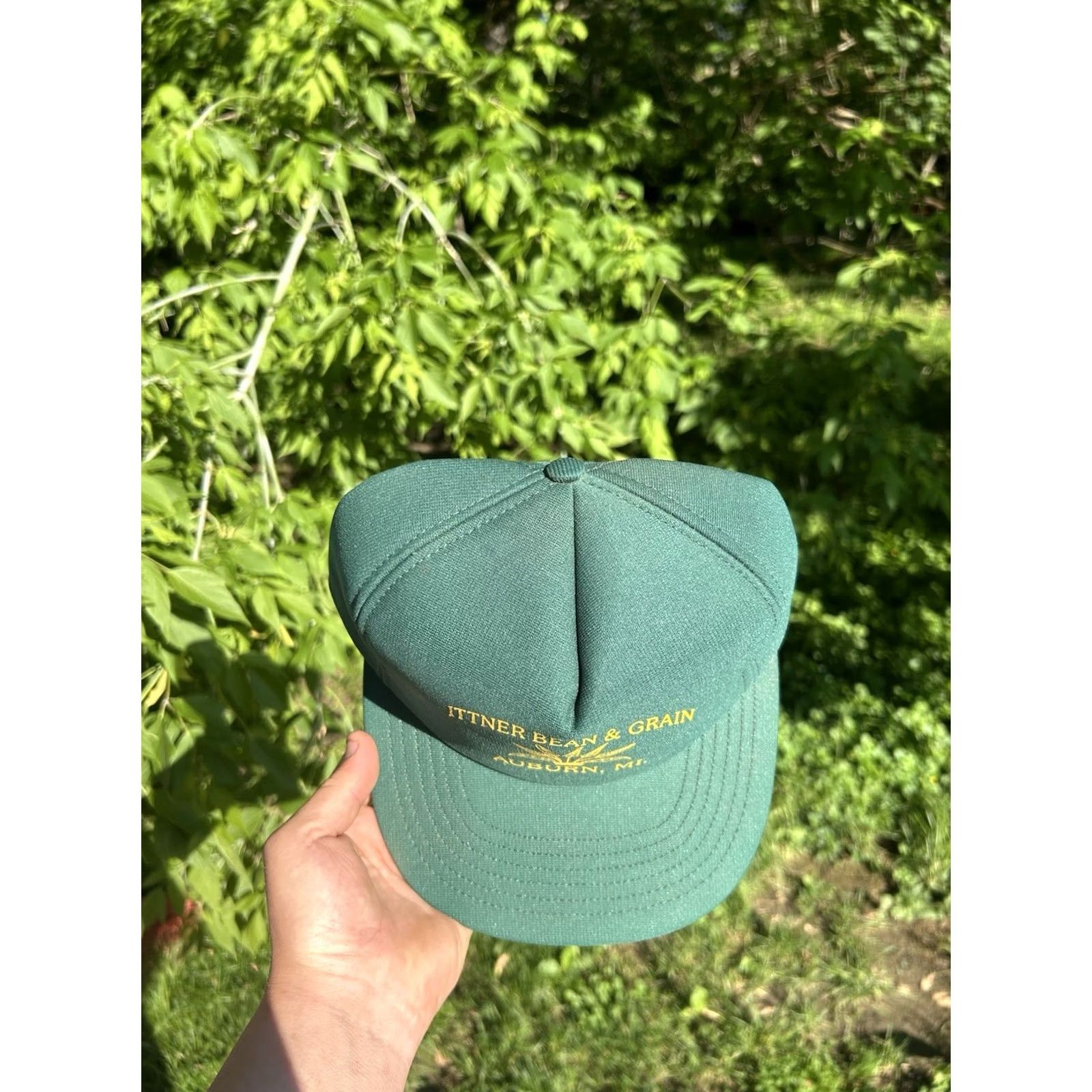 Vintage VINTAGE Auburn Snapback Hat Cap Men Adjustable Green USA Michigan 80s Ittner bean & grain auburn farm USA Size ONE SIZE - 3 Thumbnail
