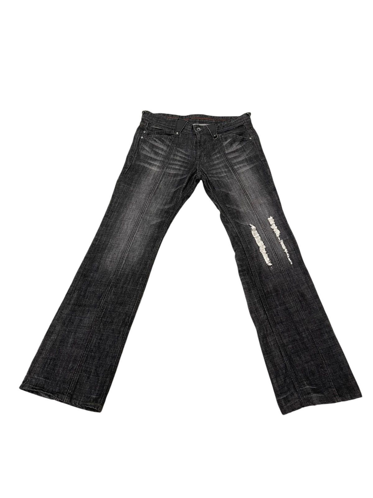 Japanese Brand Flare Jeans Nicole Club Faded Distress Boot Cut 8🟦8 Size US 33 - 2 Thumbnail