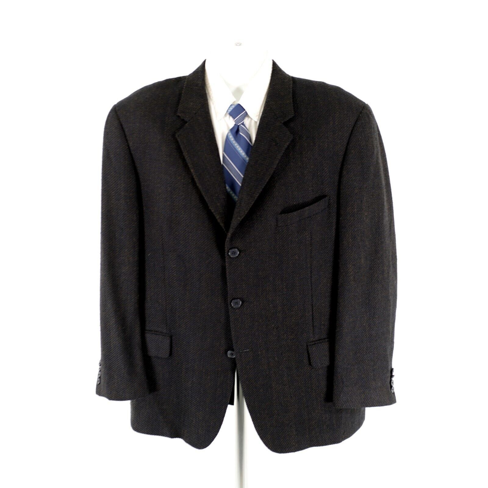 Joseph Abboud Joseph Abboud Soft Tweed Wool Blue Black Tan Check 3 Button Size 44R - 5 Thumbnail