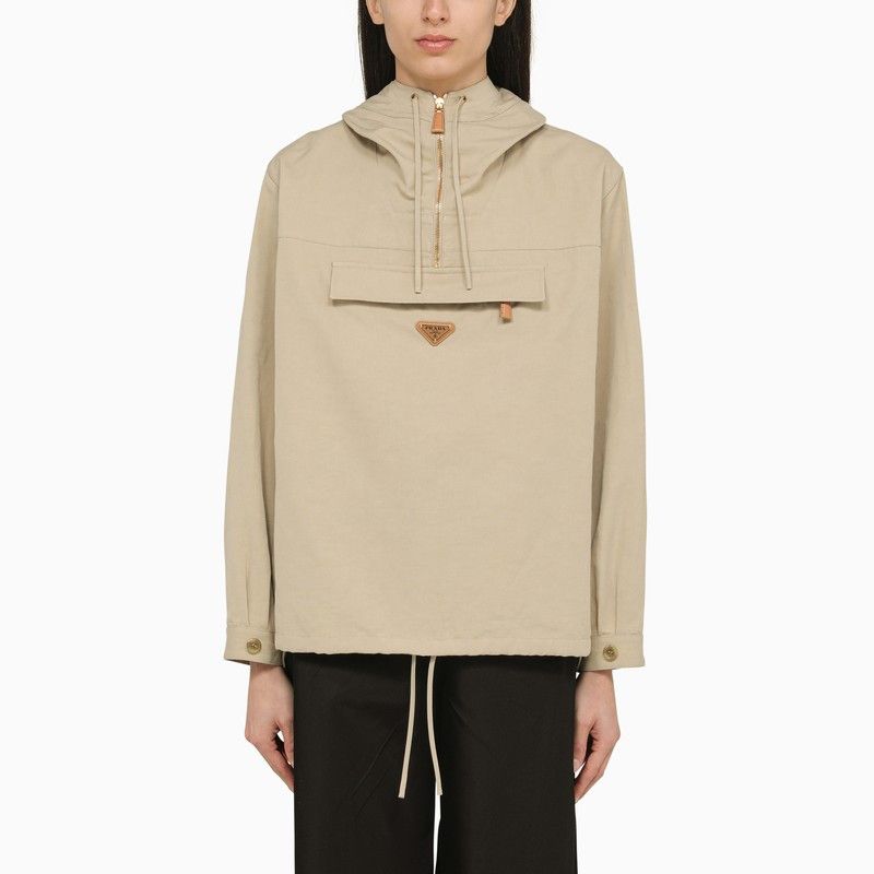 image of Prada Lightweight Rope-Coloured Canvas Jacket Size It 38 in Beige, Women's