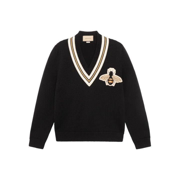 Gucci Gucci Black Wool Bee Embroidered Sweater Size US M / EU 48-50 / 2 - 1 Thumbnail