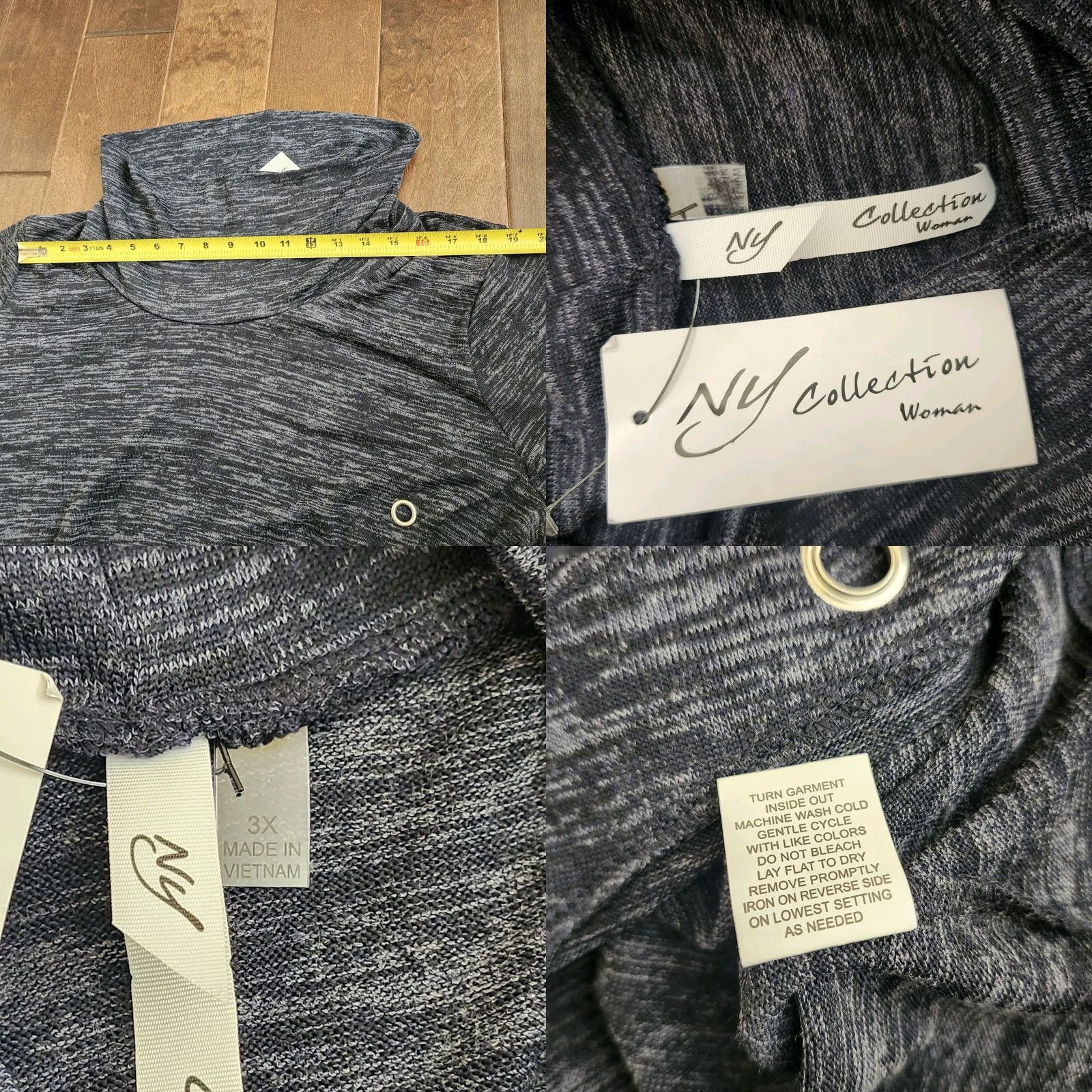 Vintage NY Collection Women's Gray Heathered Cross Over Cowl Neck Blouse - Size 3X Size XXL / US 16-18 / IT 52-54 - 9 Thumbnail