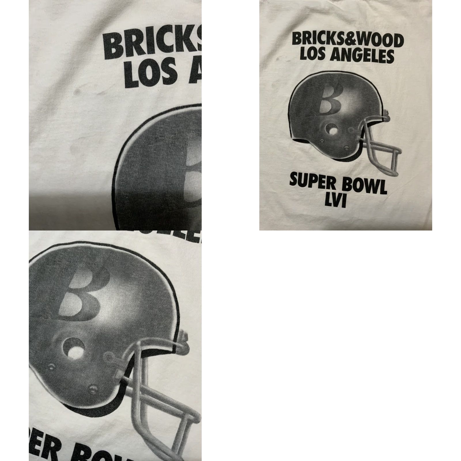 Bricks & Wood Bricks And Wood Los Angeles Super Bowl LVI Football Helmet S/S Crew T-Shirt Sz. XXL White Mens Crew Neck. Size US XXL / EU 58 / 5 - 9 Thumbnail