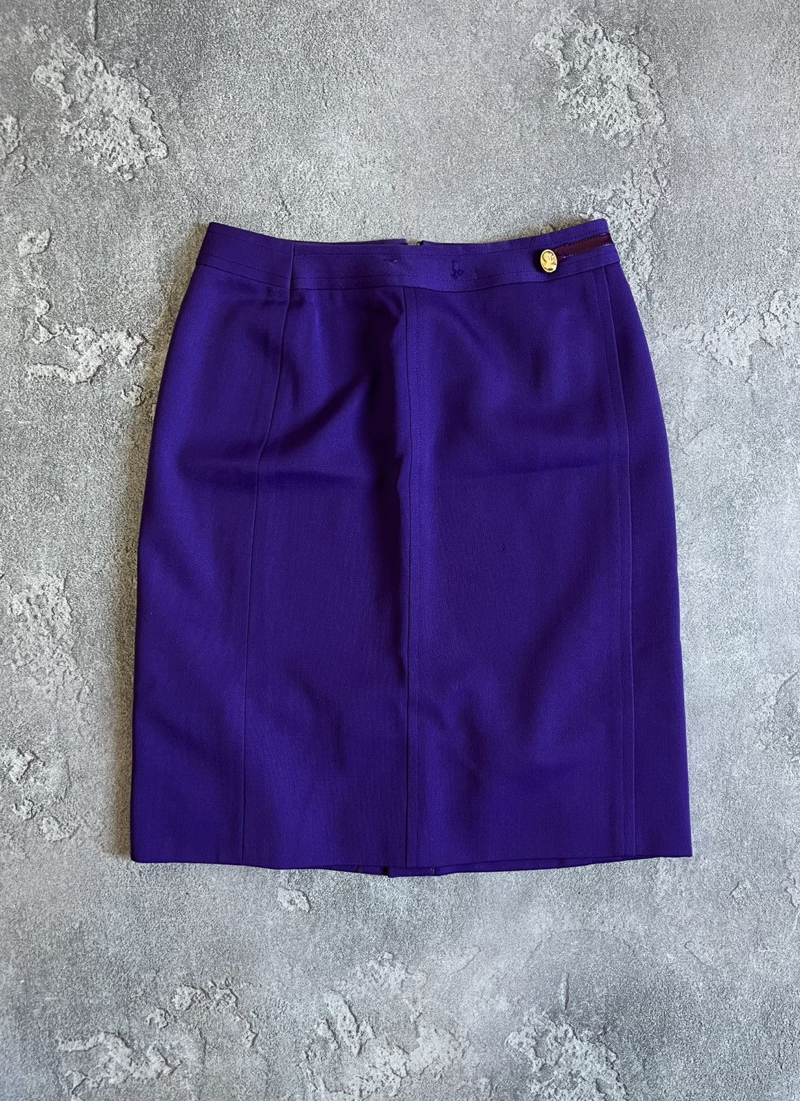 Celine × Vintage Vintage CELINE Paris Purple Wool Zip Skirt Pleated Size 46 Size 32" / US 10 / IT 46 - 1 Thumbnail