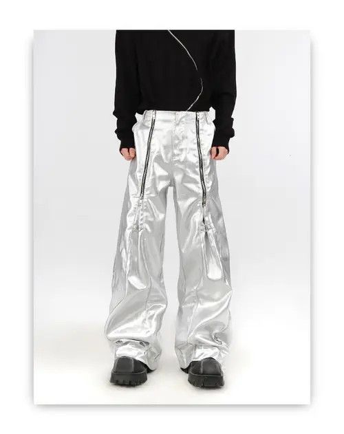 Silver Pu Leather Pant With Zippers