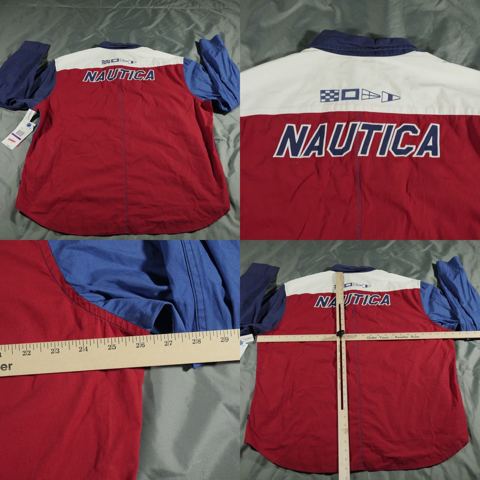 Nautica Nautica Hydro Race Shirt Mens 2XL Blue Red Colorblock Barrel Cuff Button-Up Classic Fit Short Sleeve? Size US XXL / EU 58 / 5 - 8 Thumbnail