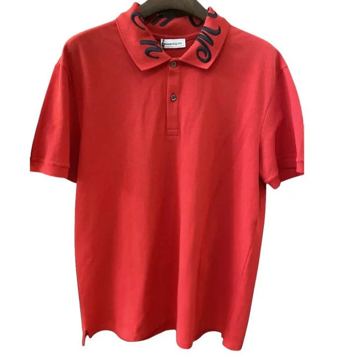 Alexander McQueen Alexander McQueen Red Embroidered Short Sleeve Polo 0079 Size US XL / EU 56 / 4 - 1 Thumbnail