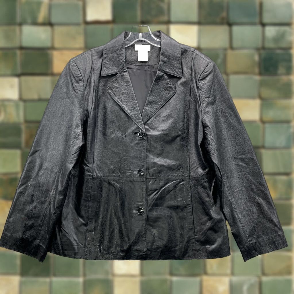 Vintage VINTAGE Worthington Leather Jacket Women XL Black Button Up 70s Moto Chic Office Jacket Size XL / US 12-14 / IT 48-50 - 1 Thumbnail