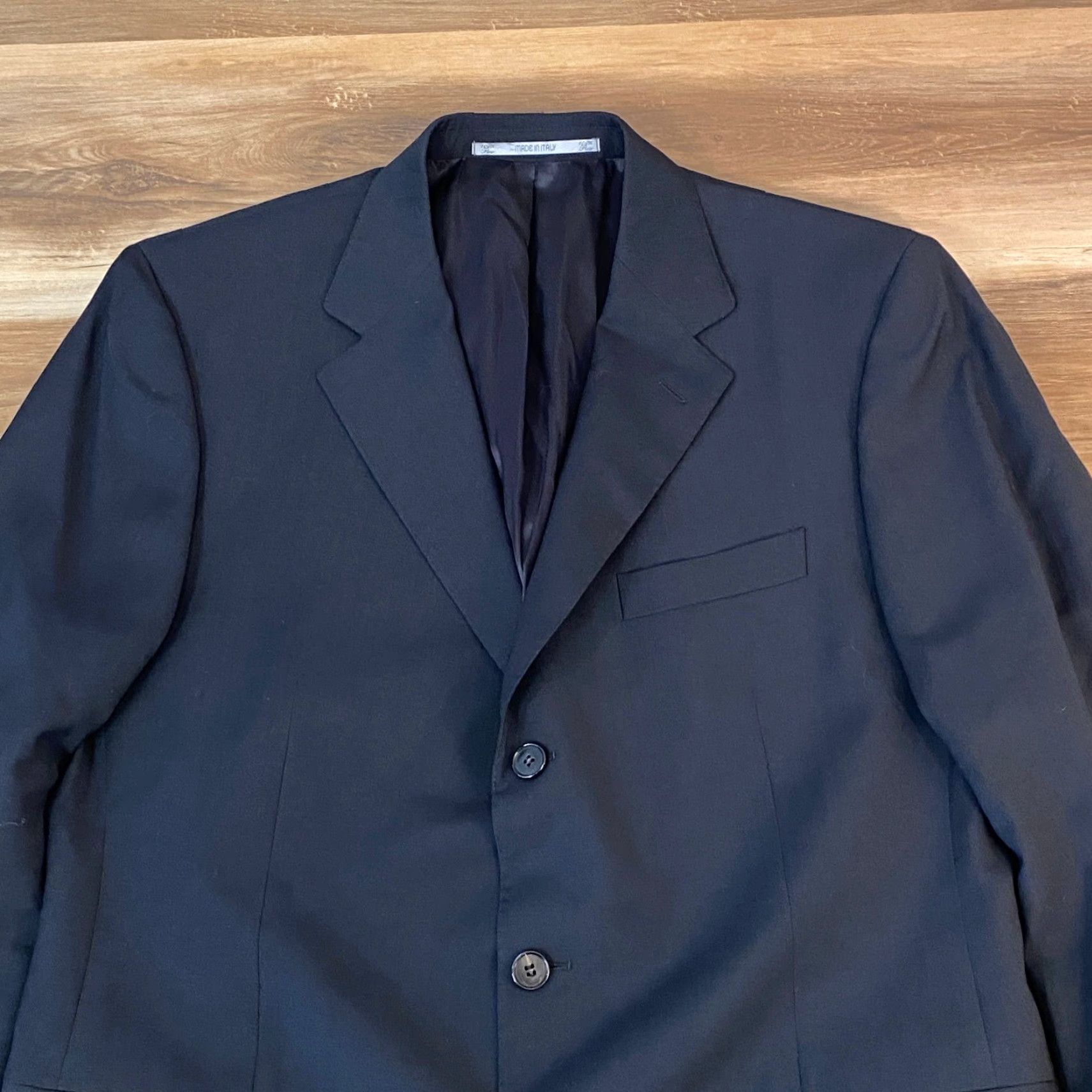 Vintage Davide Cenci Blazer Mens Navy Virgin Wool 3-Button Jacket 42L Italy Regular Long Black Notch Wool Blazer Style Italian Tailored Business Mens Size 42R - 2 Thumbnail