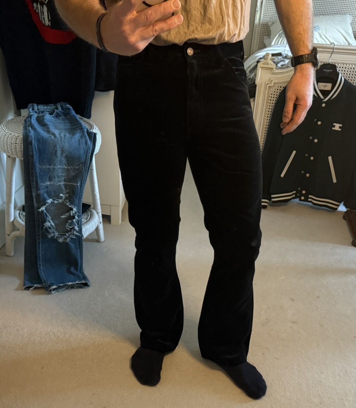 Celine Holy Grail FW20 Celine dylan velvet black flared jeans 31 Size US 31 - 4 Thumbnail