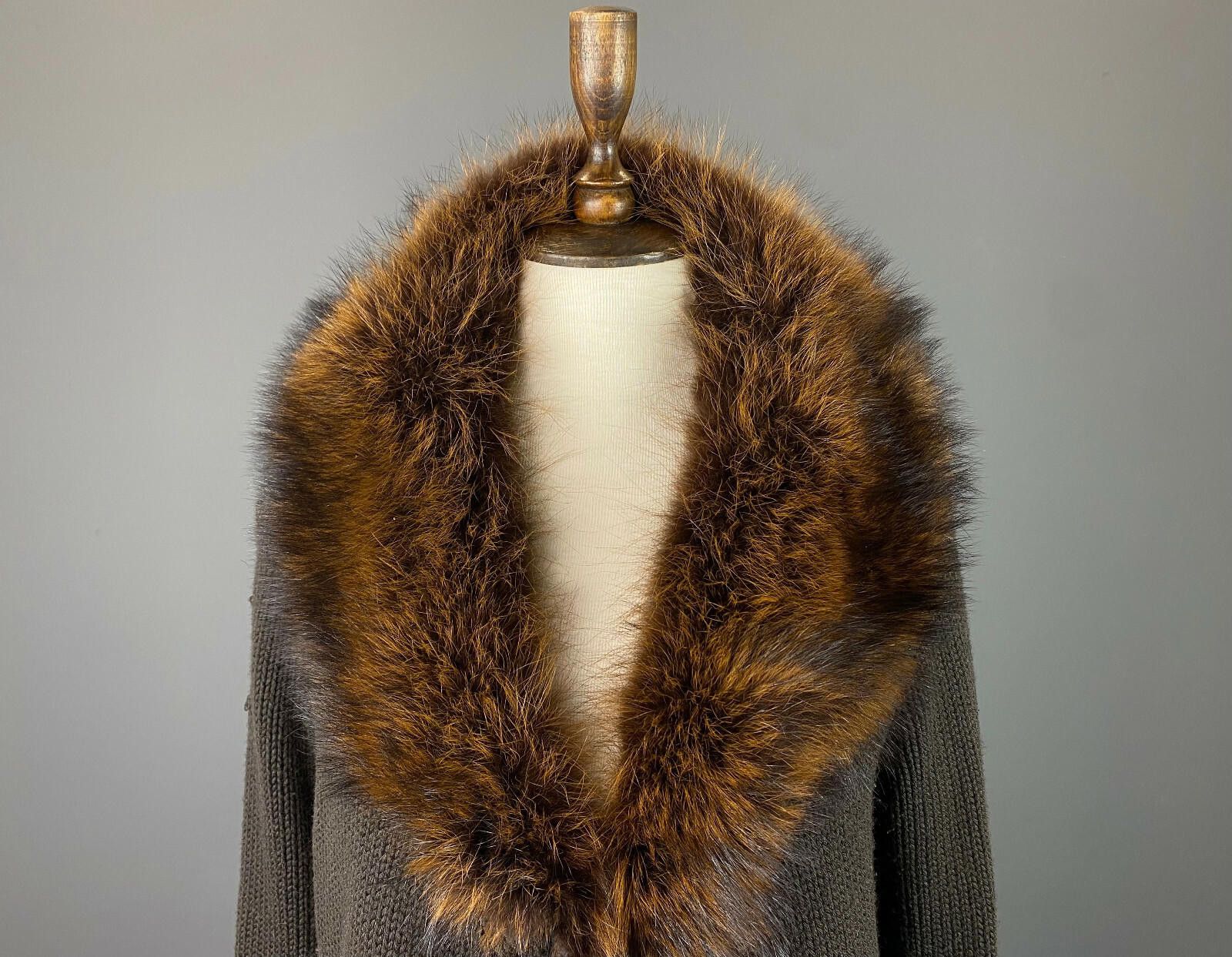 Designer Hemisphere Brown Faux Fur Knited Cardigan Sweater Size 42 Size M / US 6-8 / IT 42-44 - 2 Thumbnail