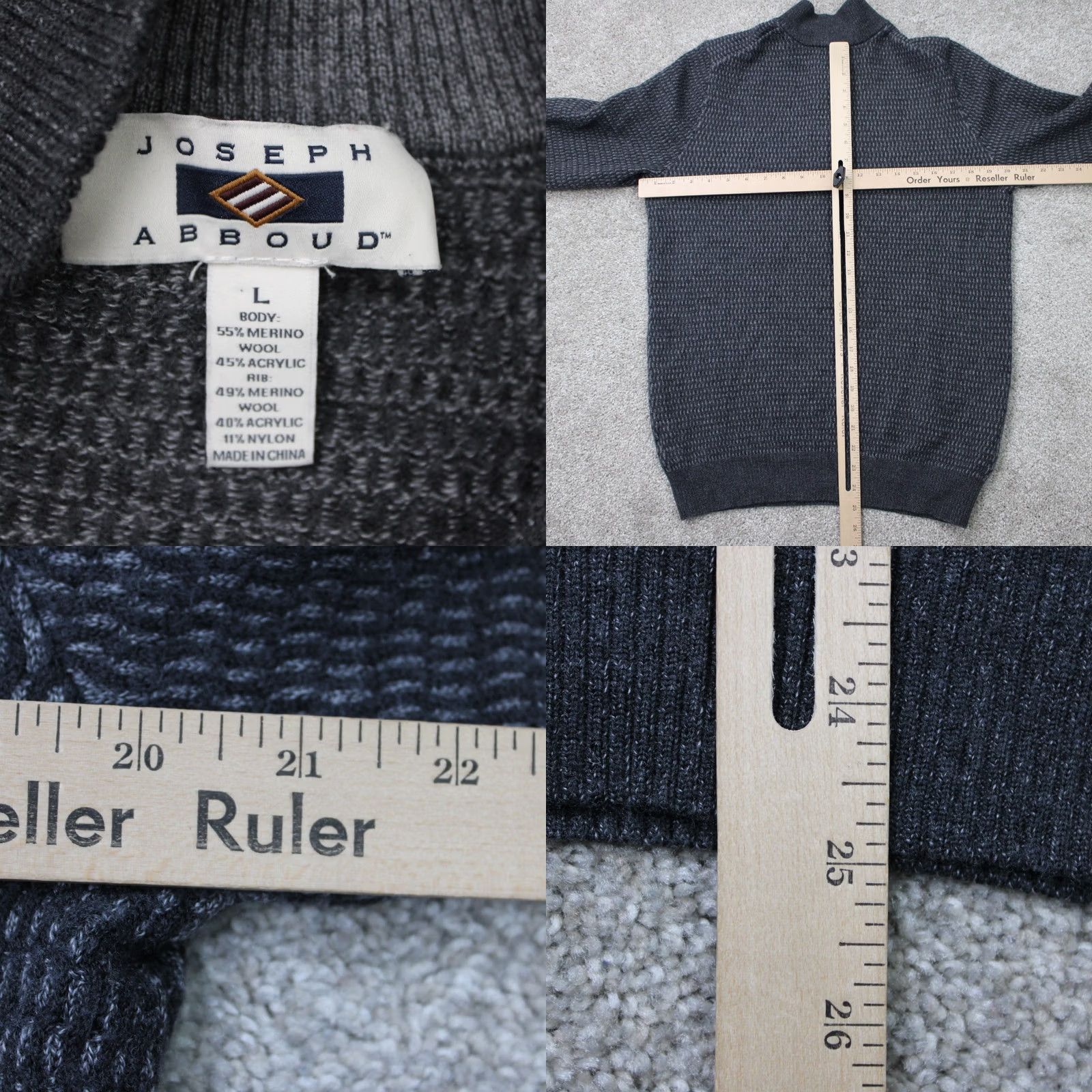 Joseph Abboud Joseph Abboud Sweater Mens Large Gray Merino Wool/Acrylic 1/4 Zip L/S Pullover Size US L / EU 52-54 / 3 - 8 Thumbnail