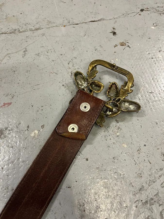 Designer × Dsquared2 × Vintage 2000s Dsquared2 Nuts & Leaves Bucke Brown Leather Belt Size ONE SIZE - 6 Thumbnail