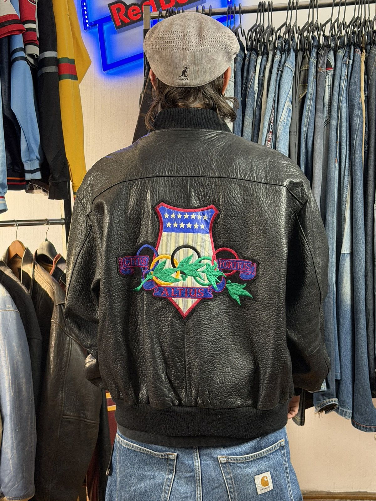 Adidas Vintage 80s Adidas Leather Jacket – Black Olympics Bomber Size US M / EU 48-50 / 2 - 3 Thumbnail
