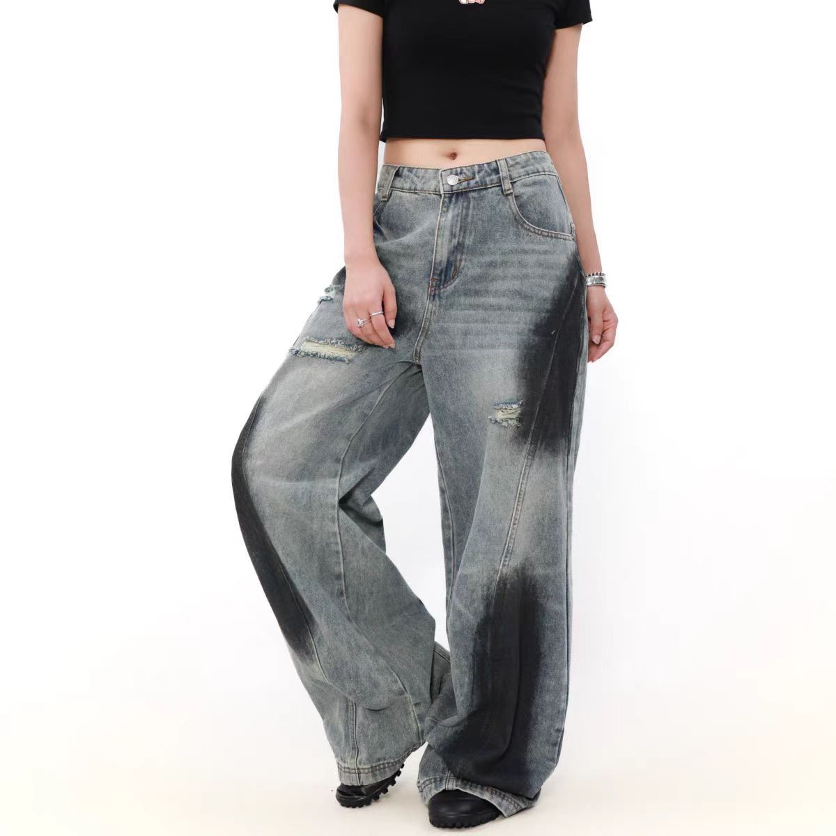 Japanese Brand × Jean High Street Ink Splash Ripped Washed Straight Leg Jeans Size US 30 / EU 46 - 2 Thumbnail