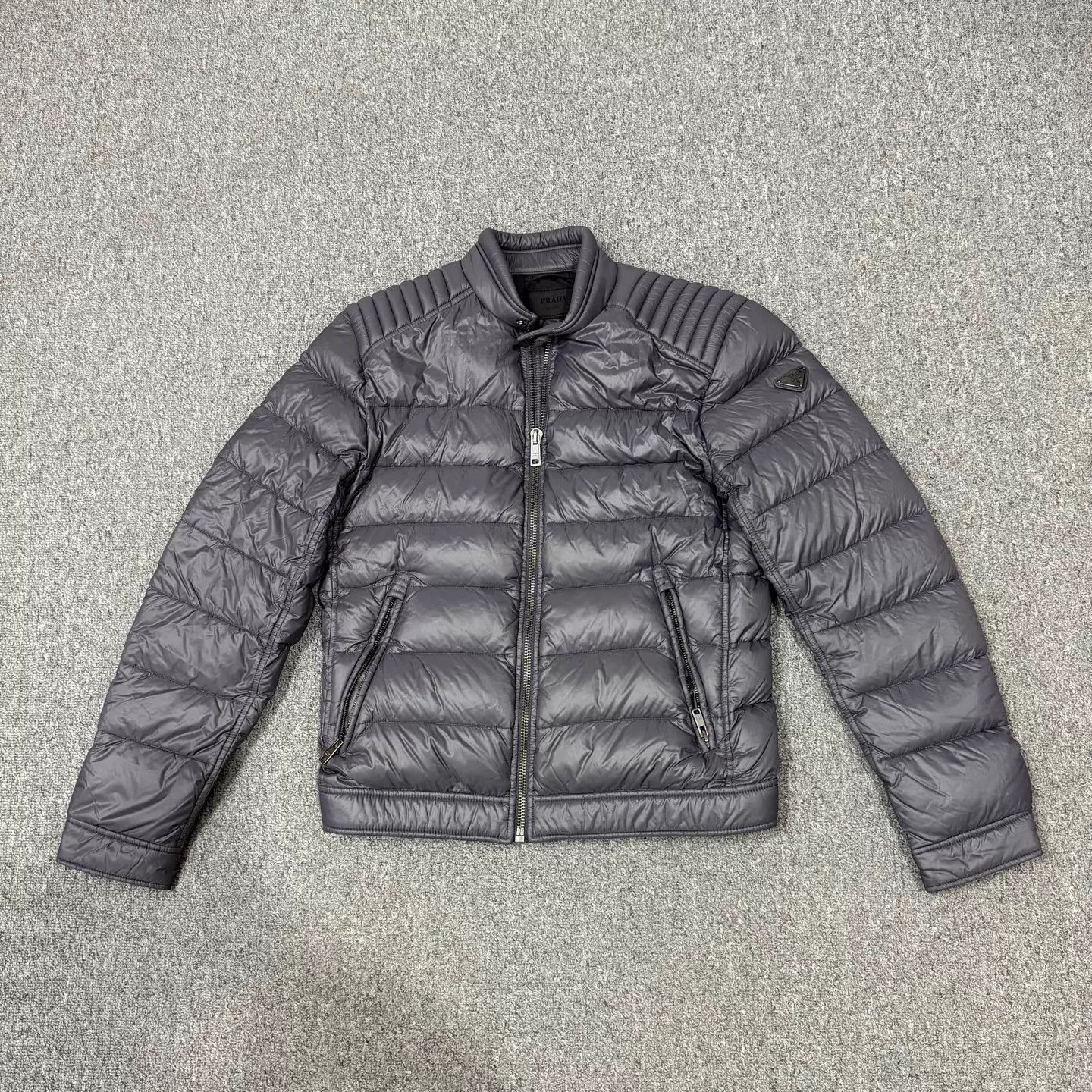 Prada Prada Gray Triangle Logo Hooded Biker Down Jacket 48 99 New Size US M / EU 48-50 / 2 - 1 Thumbnail