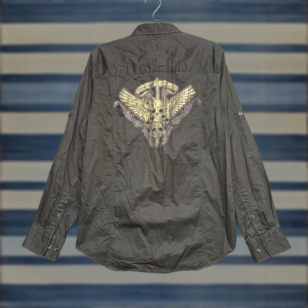 Express Express Button-Down Shirt Mens M Black Skull Animals Cross Biker Grunge Goth Shirt Size US M / EU 48-50 / 2 - 1 Thumbnail