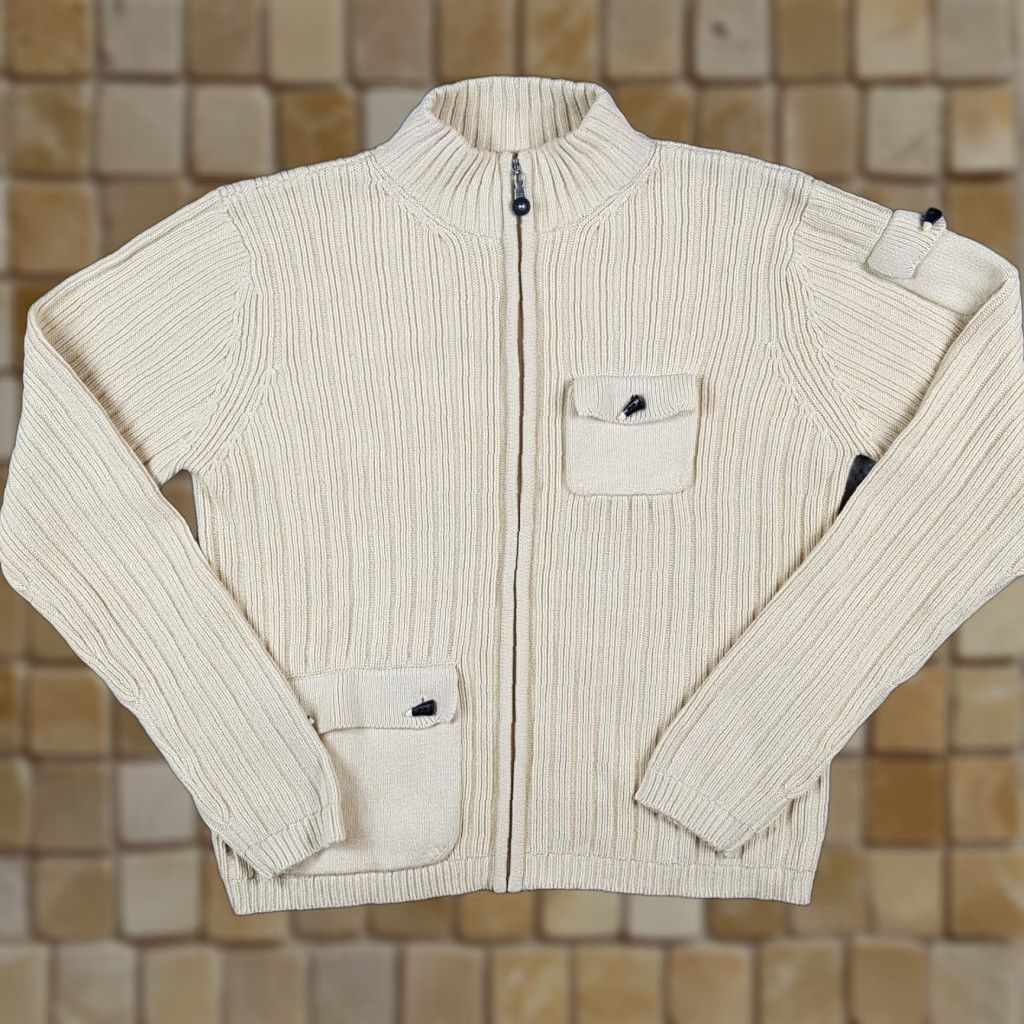 Vintage VINTAGE Jamie Sadock Beige Silk Cable Knit Cardigan Sweater Zip Up Women's Size S - 90s Bohemian Outdoor Retro 00s Y2K Top Mens Womens Girls? Size S / US 4 / IT 40 - 1 Thumbnail
