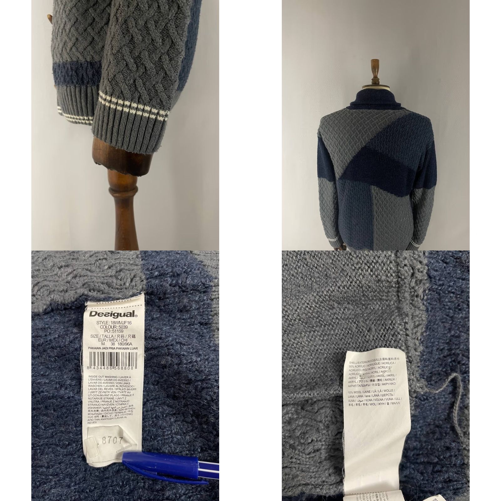 Desigual Desigual Cardigan Sweater Mens Multicolor Acrylic Long Sleeve Button Regular Size M Size US M / EU 48-50 / 2 - 8 Thumbnail