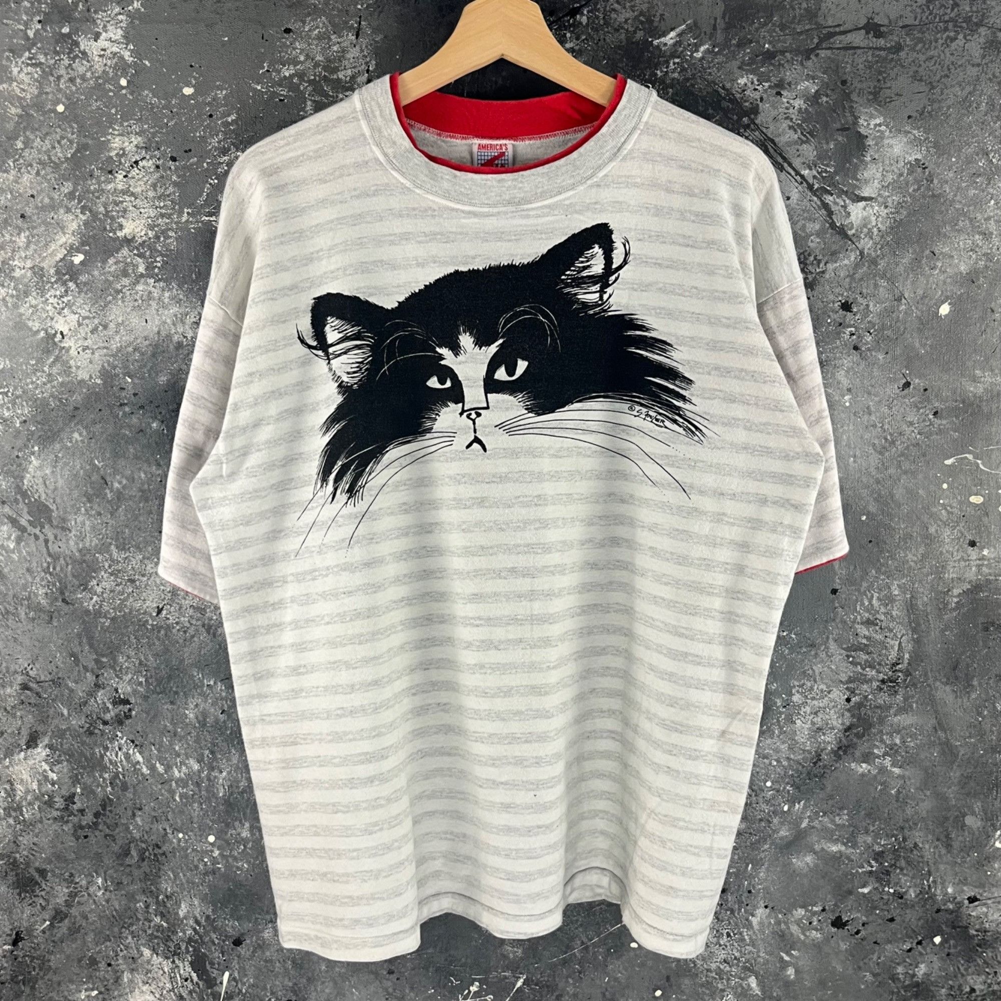 Vintage Vintage 90’s Cat stripe shirt Size US L / EU 52-54 / 3 - 1 Thumbnail
