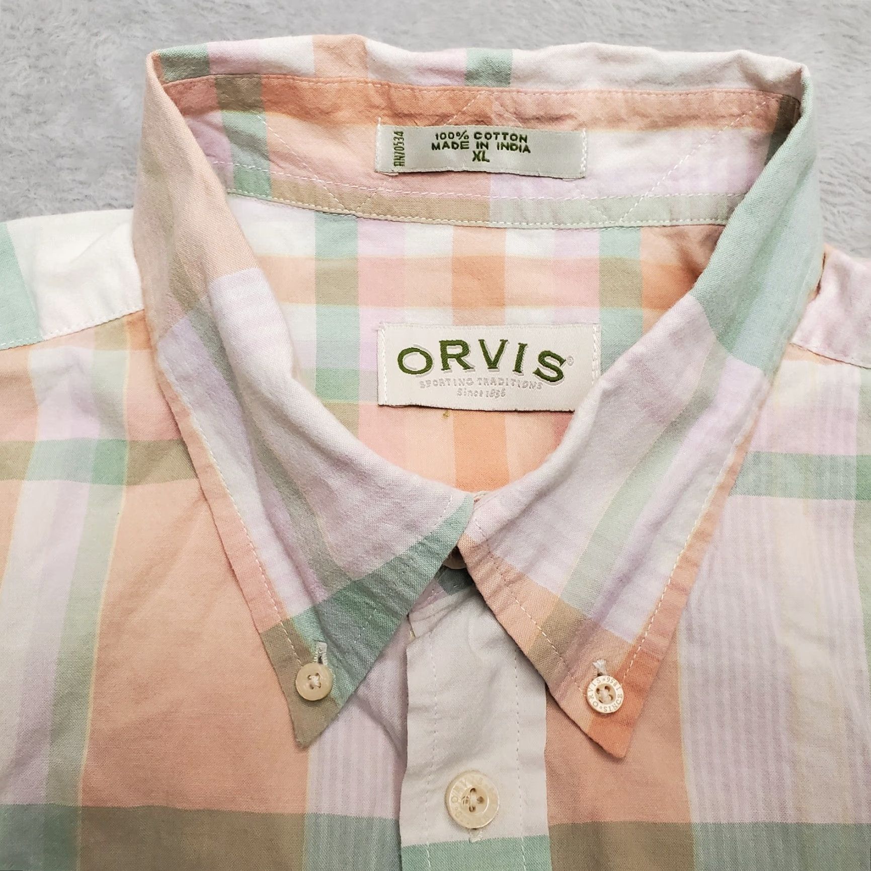Orvis VINTAGE Orvis Shirt Mens XL Green Plaid 100% Cotton Short Sleeve Button Casual Size US XL / EU 56 / 4 - 4 Thumbnail