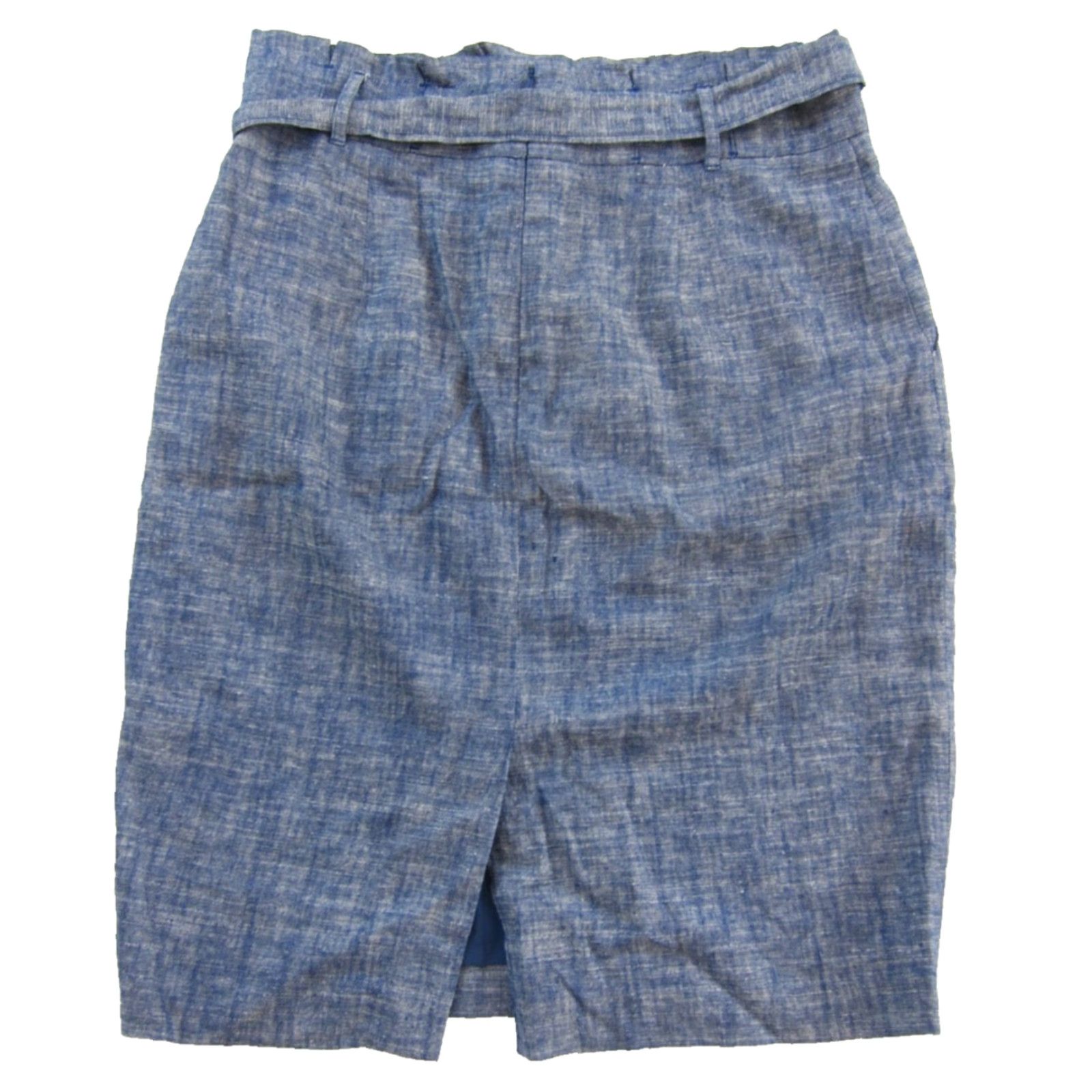 Ann Taylor Ann Taylor Loft Skirt Women Size 12 Linen Blue Belted Pocket Pencil Straight Solid Size 34" / US 12 / IT 48 - 2 Thumbnail
