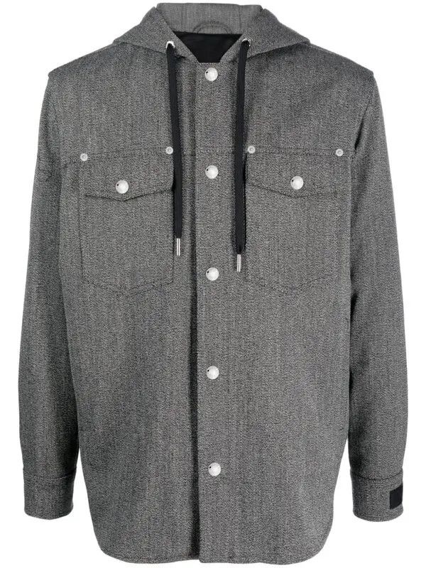 Versace o1y0525 Hooded Solid Color Shirt in Lead Size US M / EU 48-50 / 2 - 1 Thumbnail