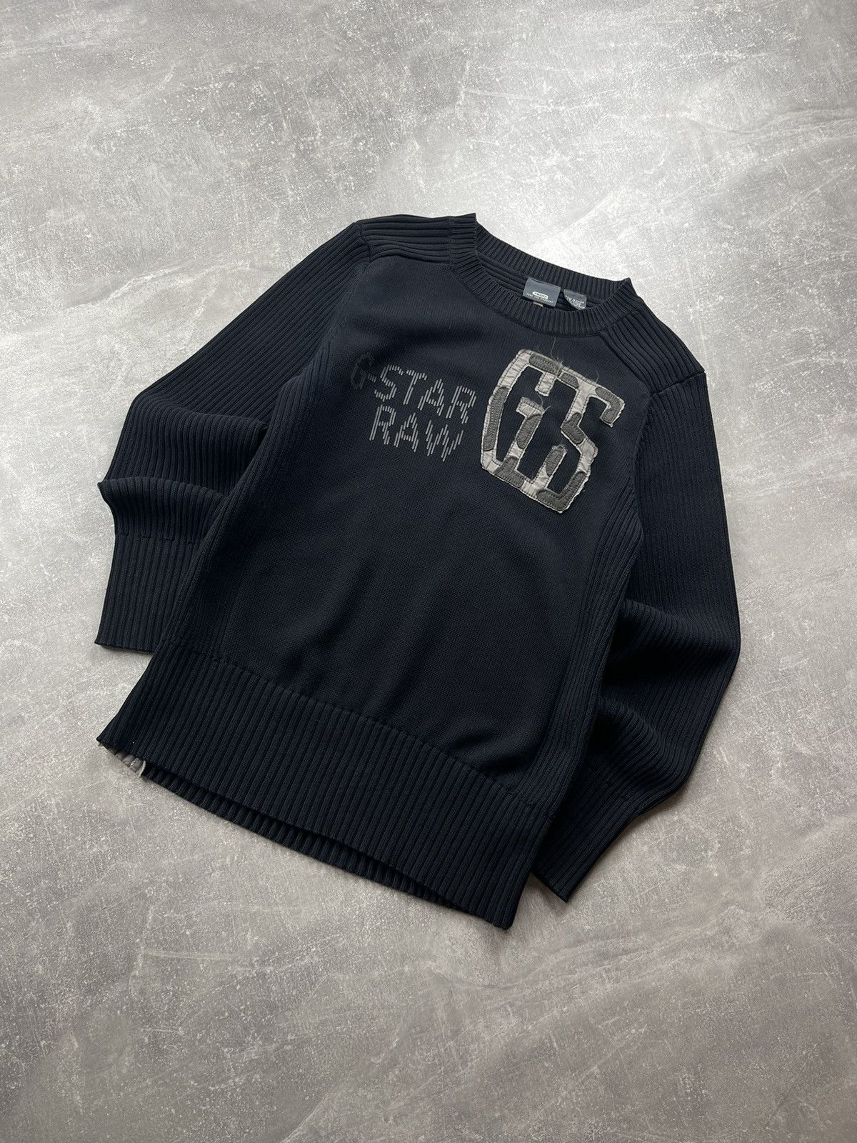 G-Star G-Star RAW Vintage Black Ribbed Knit Sweater Pullover Logo Size US L / EU 52-54 / 3 - 1 Thumbnail