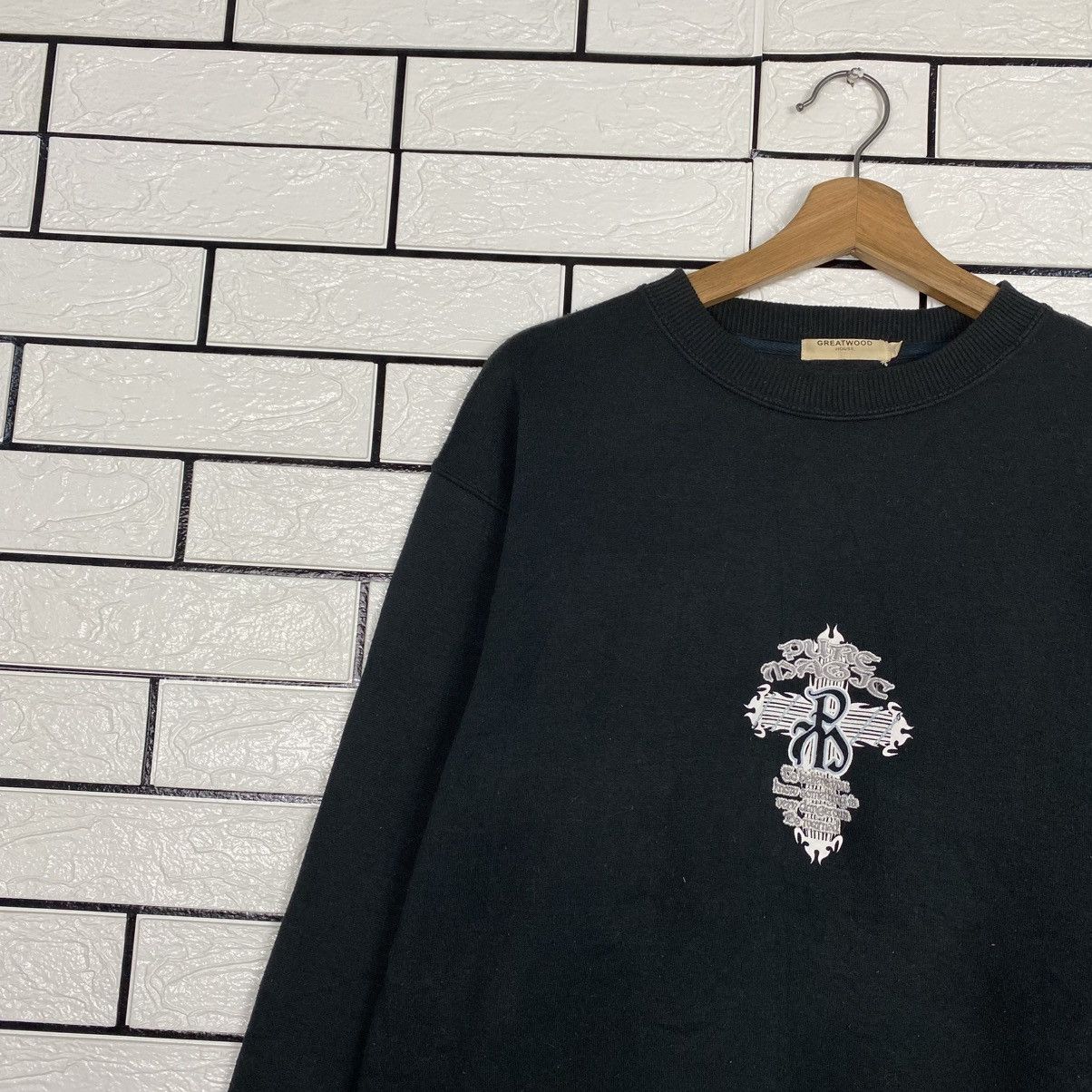 Japanese Brand 📌Vintage Sweatshirt Greetwood Big Logo Cross Design Size US L / EU 52-54 / 3 - 8 Thumbnail