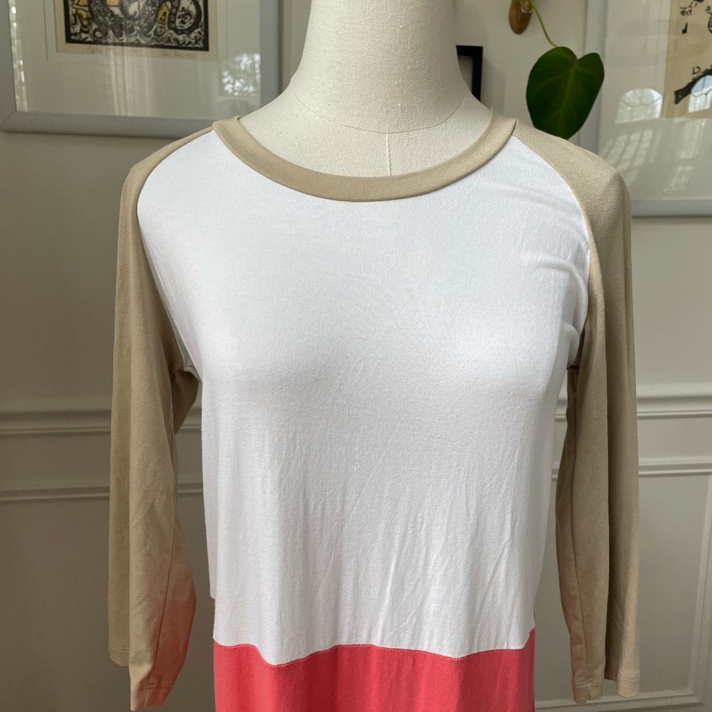 Other Sonnet James Play Midi Dress White Coral Tan Colorblock 3/4 Size S / US 4 / IT 40 - 2 Thumbnail