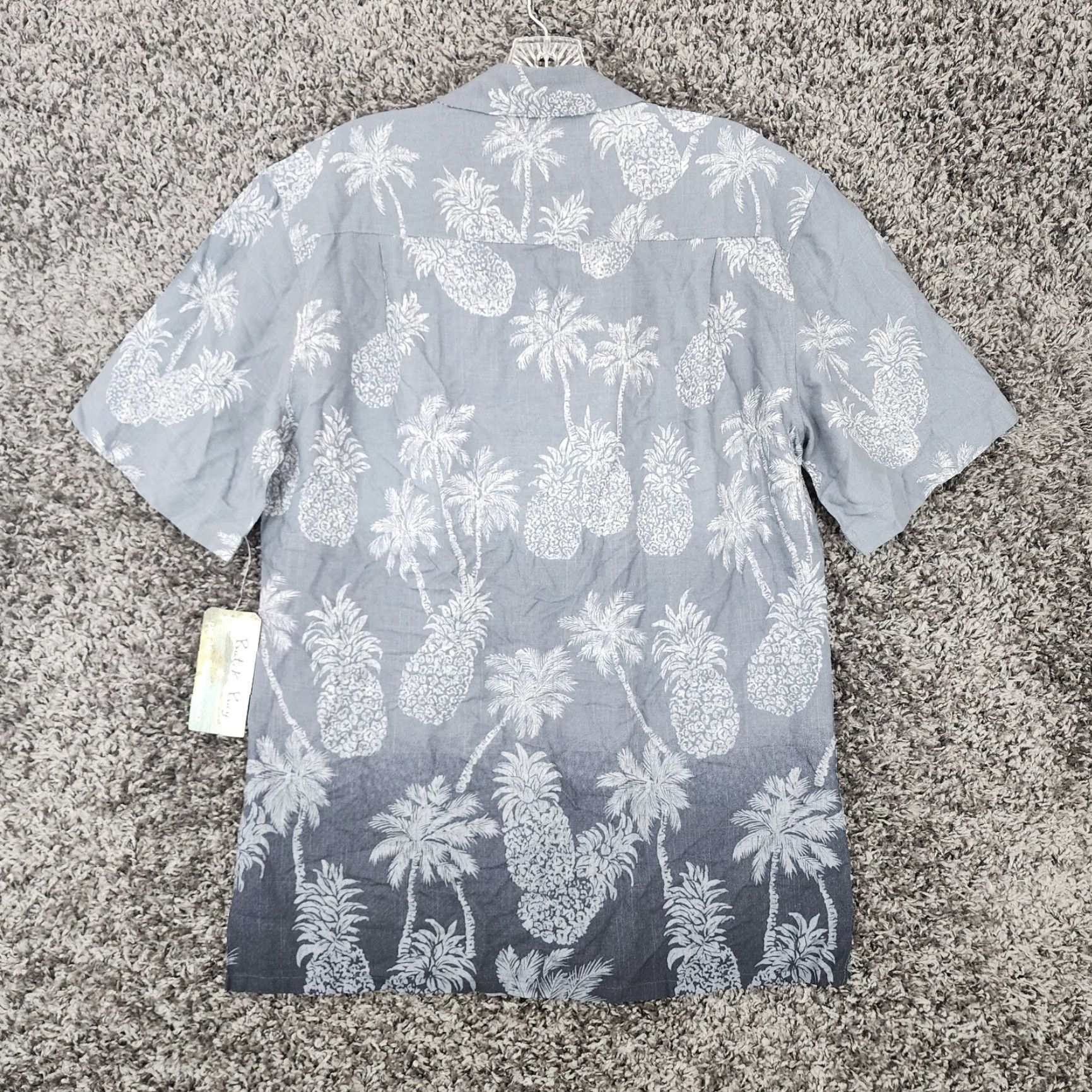 Vintage VINTAGE Batik Bay Charcoal Palm Tree Pineapple Button-Up Shirt Adult Small Gray Palm 90s Mens Size US 29 - 6 Thumbnail