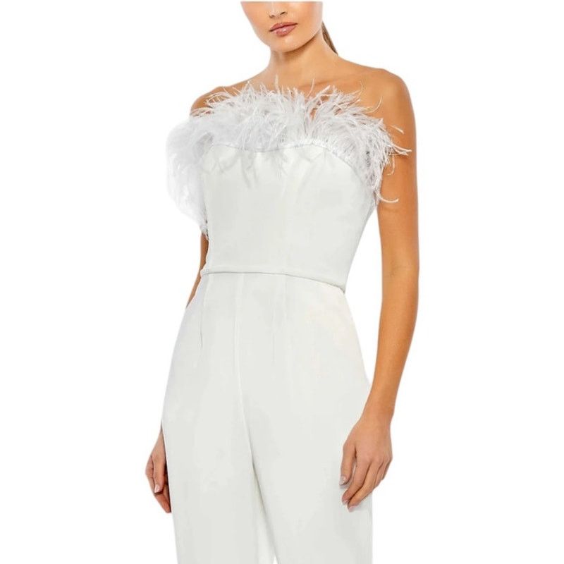 Other Mac Duggal NEW 68146 White Strapless Jumpsuit Feather Trim 2 Size 26" / US 2 / IT 38 - 3 Thumbnail