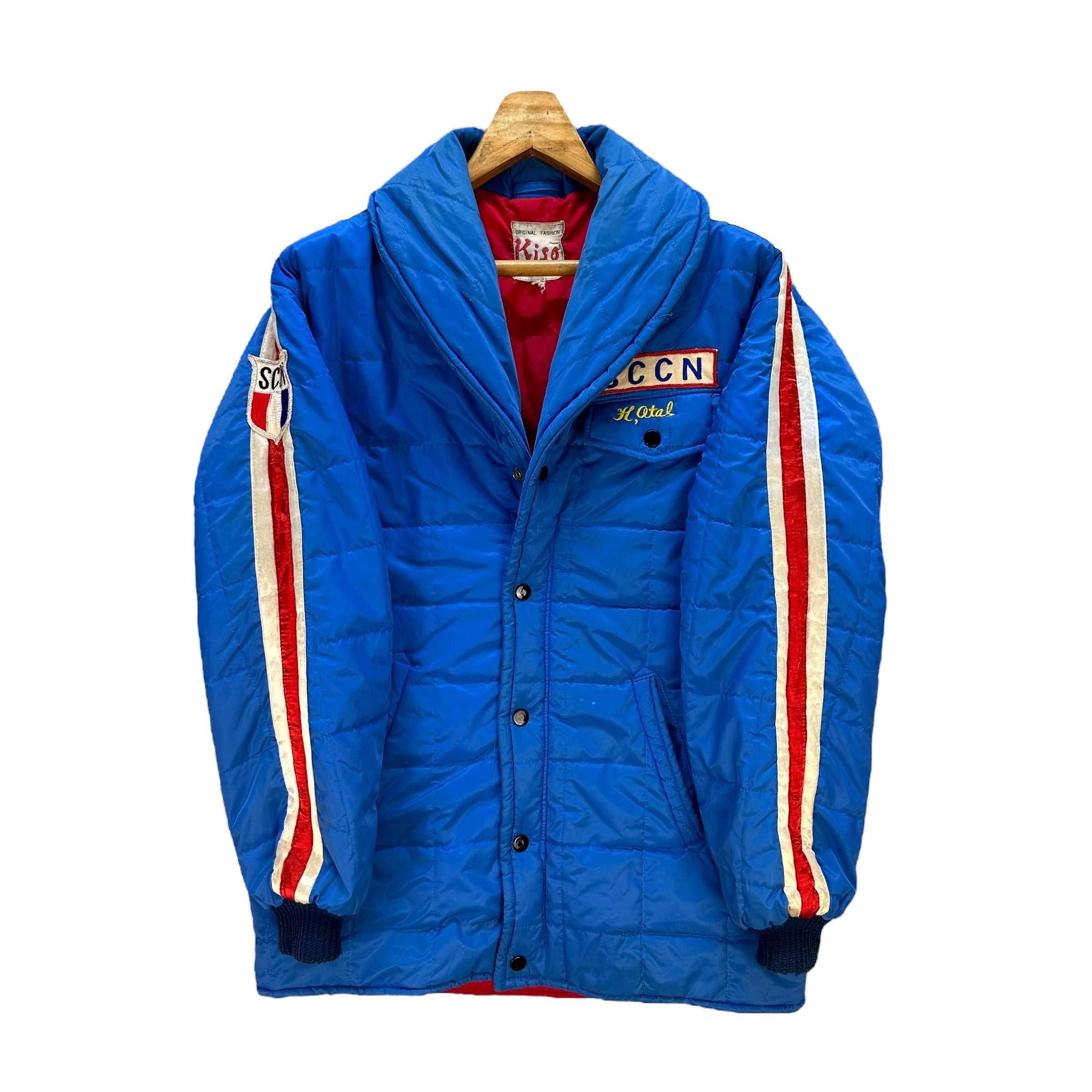 Japanese Brand Vintage 80's Blue Puffer Jacket TEAM SCCN Big Logo #A75-1801 Size US L / EU 52-54 / 3 - 4 Thumbnail