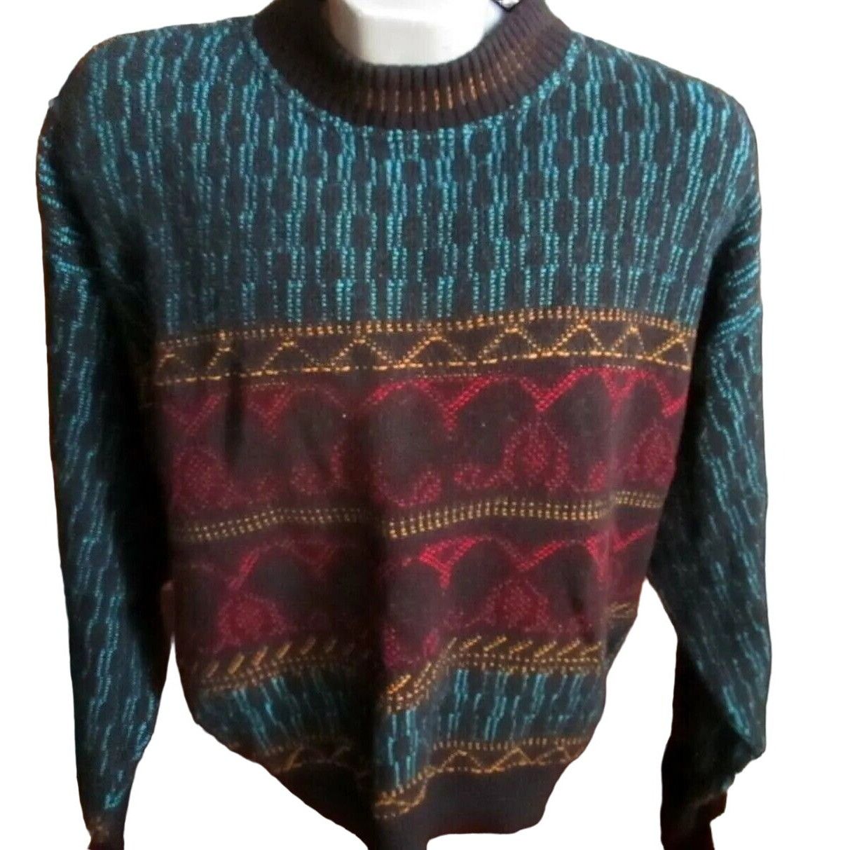 Kennington Vtg 90s Kennington OG BIGGIE UGLY Abstract Grandpa Knit Swea ...