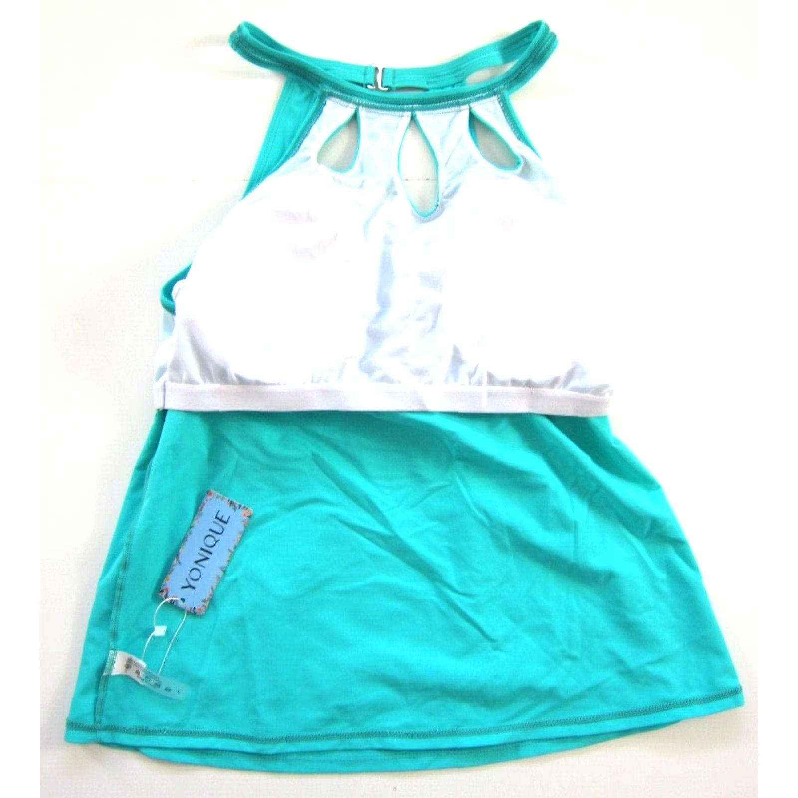 Nique NWT Yonique Teal Turquoise Blue Tankini Swim Top L Padded Built In Bra T-Back Tank Swimsuit Women Shark Size L / US 10 / IT 46 - 4 Thumbnail