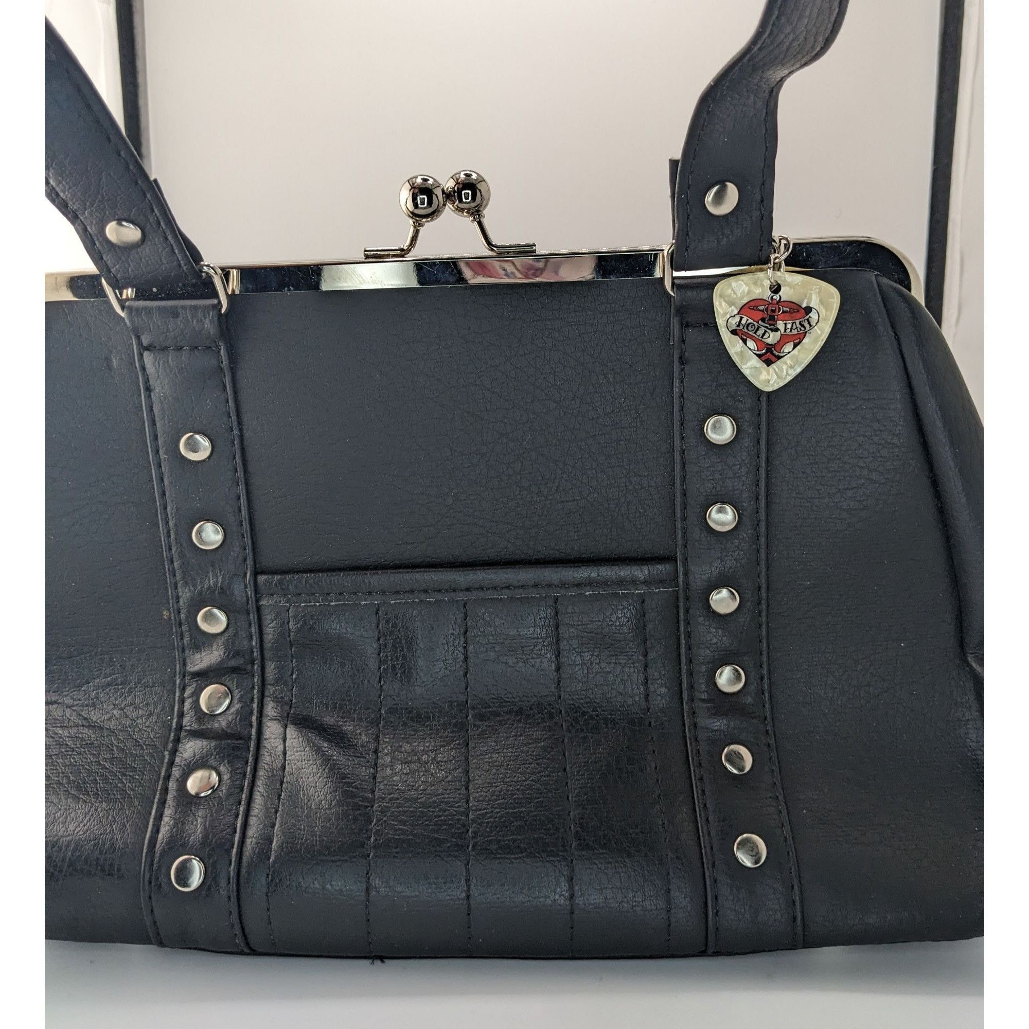 Other Hold Fast Handmade Gothic Black Faux Leather Handbag With Si Size ONE SIZE - 7 Thumbnail