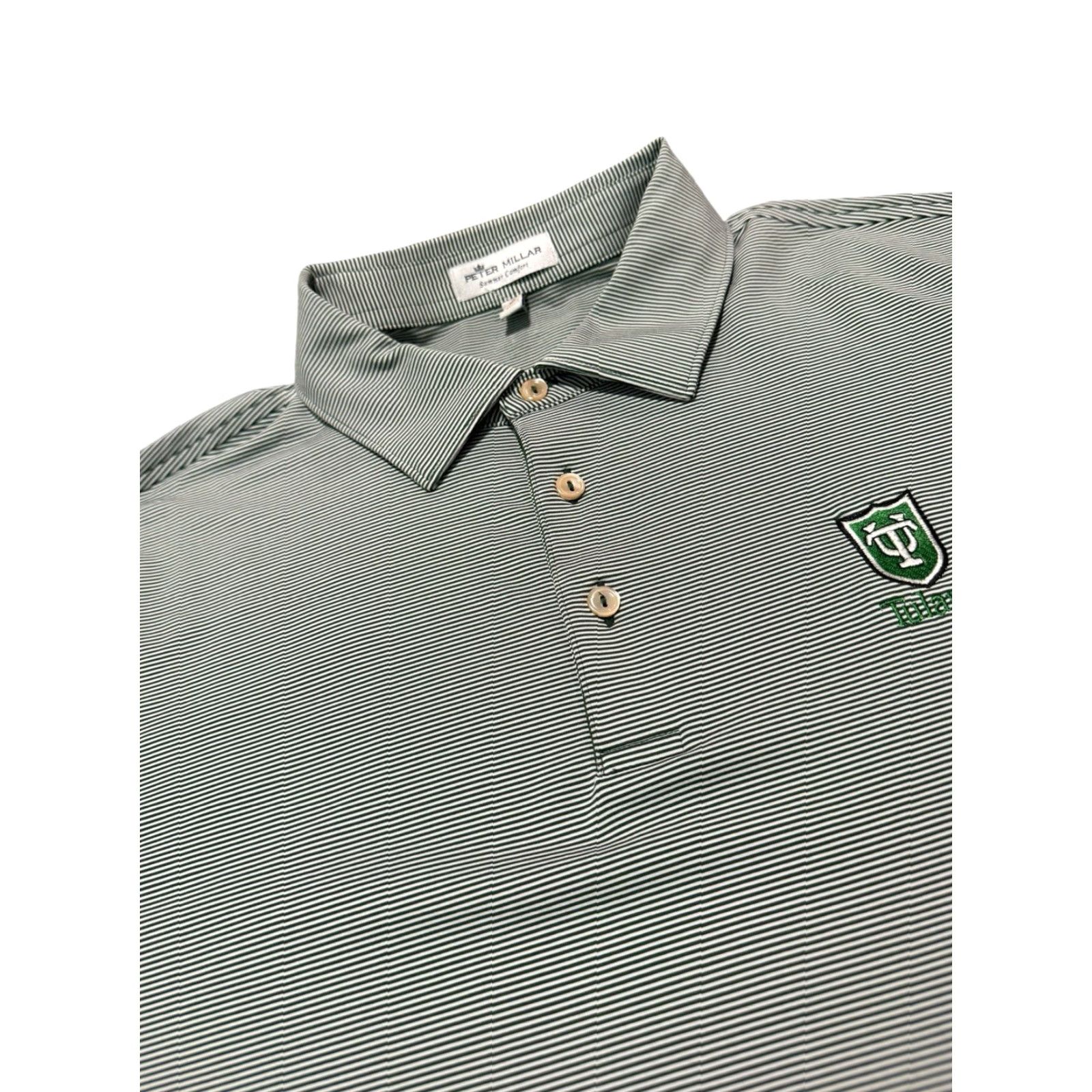 Peter Millar VINTAGE Peter Millar Tulane University Green Wave Polo Shirt XL Summer Comfort Stripe Mens XL Green Polo University Shirt Size US XL / EU 56 / 4 - 2 Thumbnail