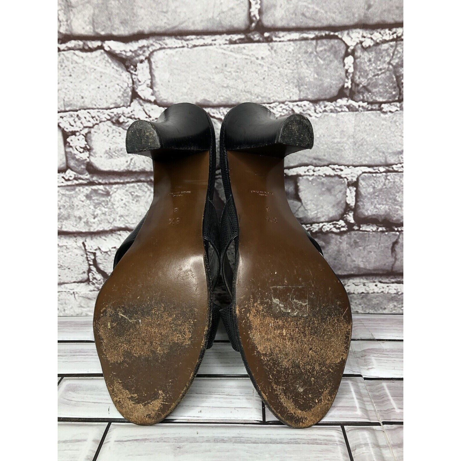 Walter Steiger Walter Steiger Black Leather Python Print Heel Sandals Women Size US 8.5 / IT 38.5 - 11 Thumbnail