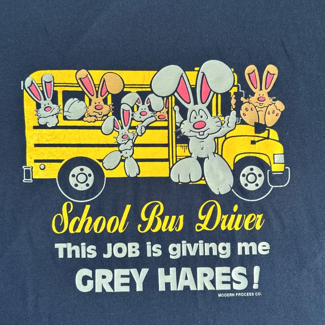 Jerzees VINTAGE Jerzees Shirt Adult EXTRA LARGE Blue School Bus Driver Grey Hares Bunny Rabbits Size US XL / EU 56 / 4 - 2 Thumbnail