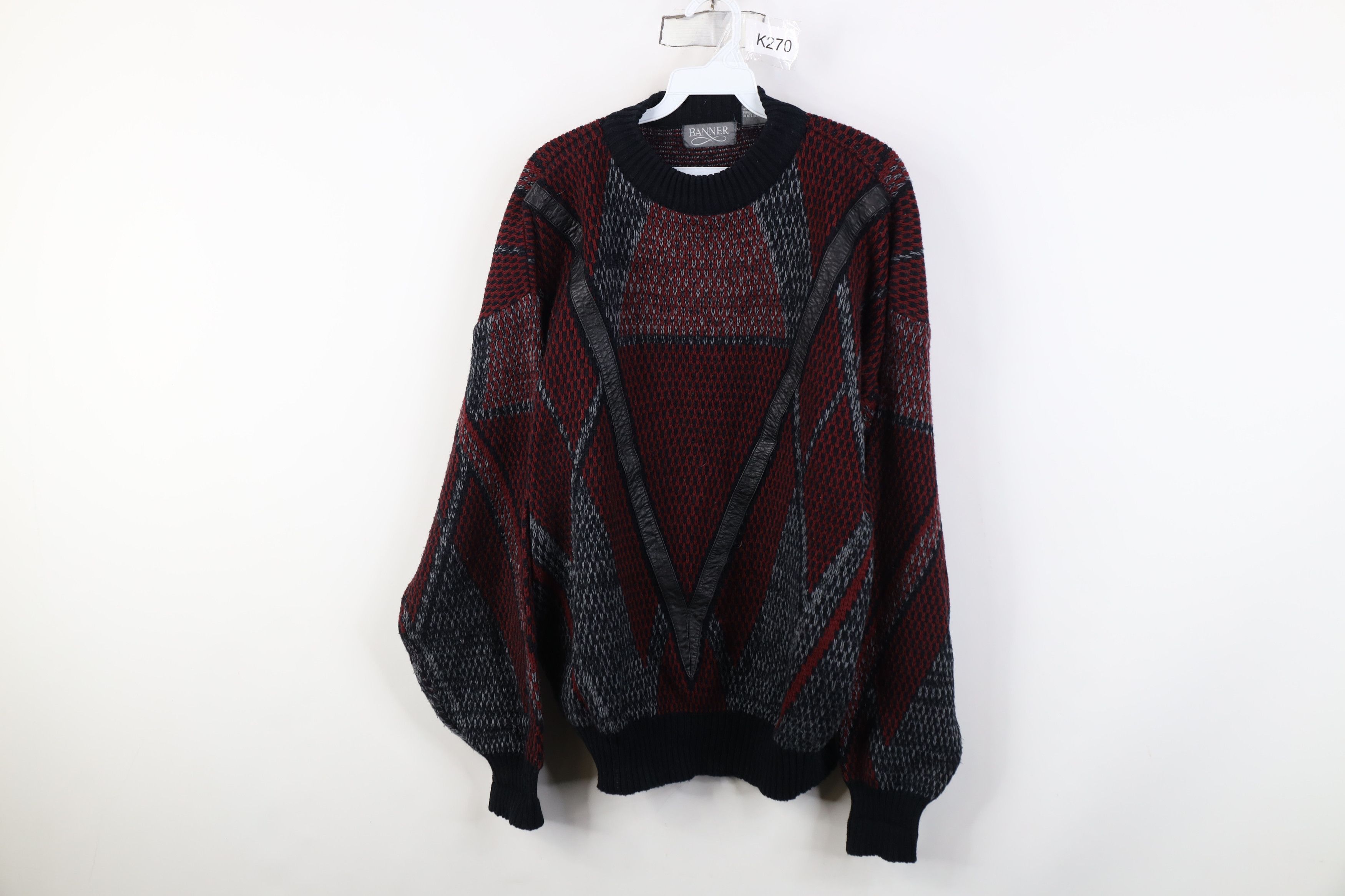 Vintage Vintage 90s Streetwear Diamond Knit Crewneck Sweater Red Size US XL / EU 56 / 4 - 1 Thumbnail
