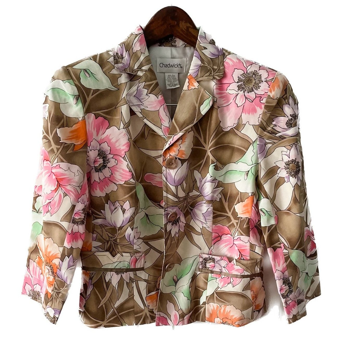 Vintage Vintage 100% Silk Floral Print 3/4 sleeve Blazer Jacket 4 Size S / US 4 / IT 40 - 9 Thumbnail