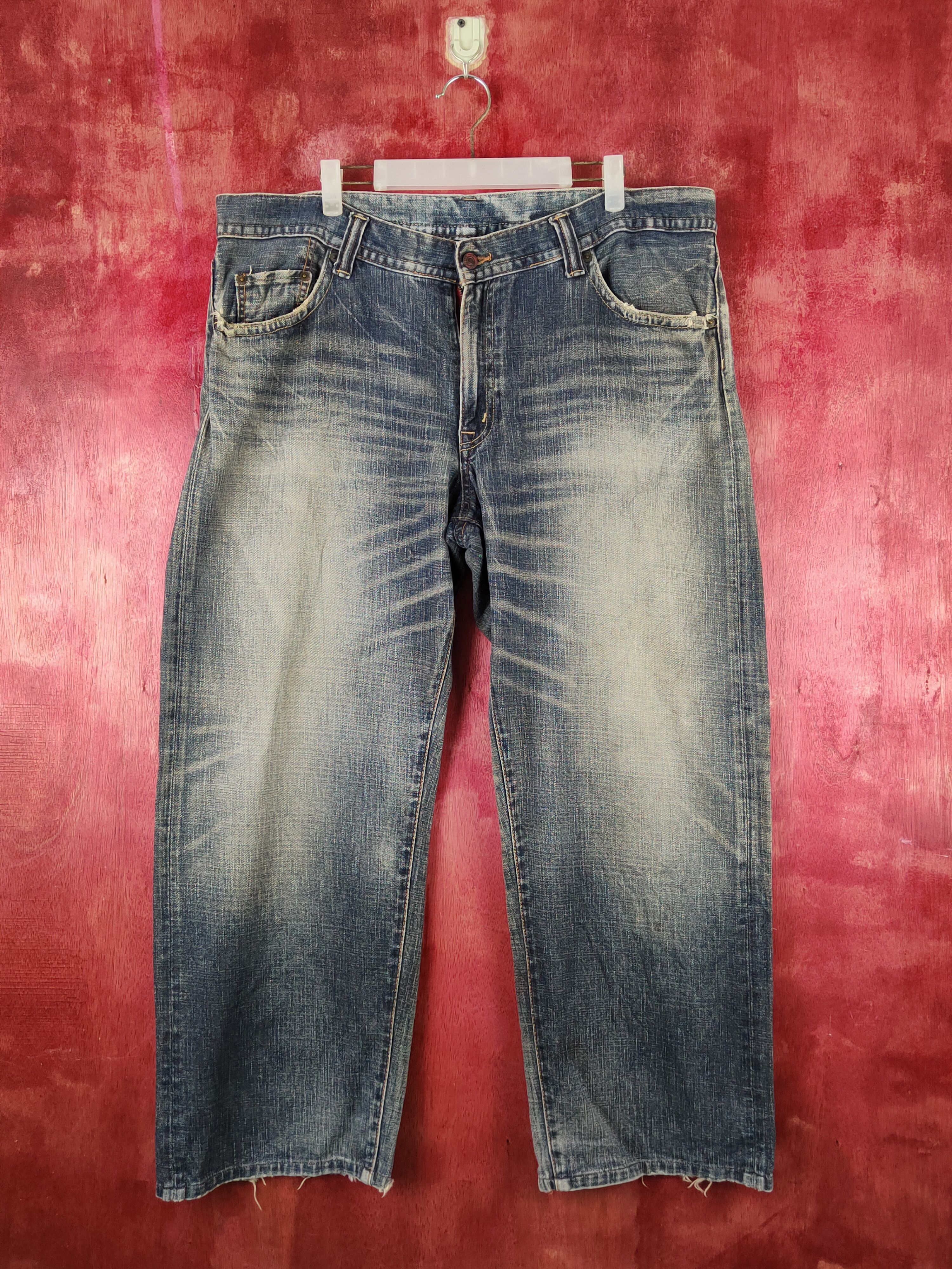 image of Distressed Denim x Vintage Glheart Dark Blue Faded Distressed Ripped Jeans S2248 in Dark Blue Denim