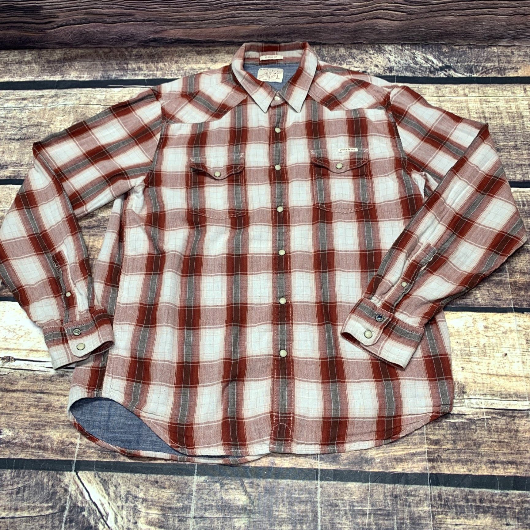 Lucky Brand Lucky Brand Mens Shirt Large Red Plaid Snap Button Up Long Sleeve Classic Fit Size US L / EU 52-54 / 3 - 2 Thumbnail