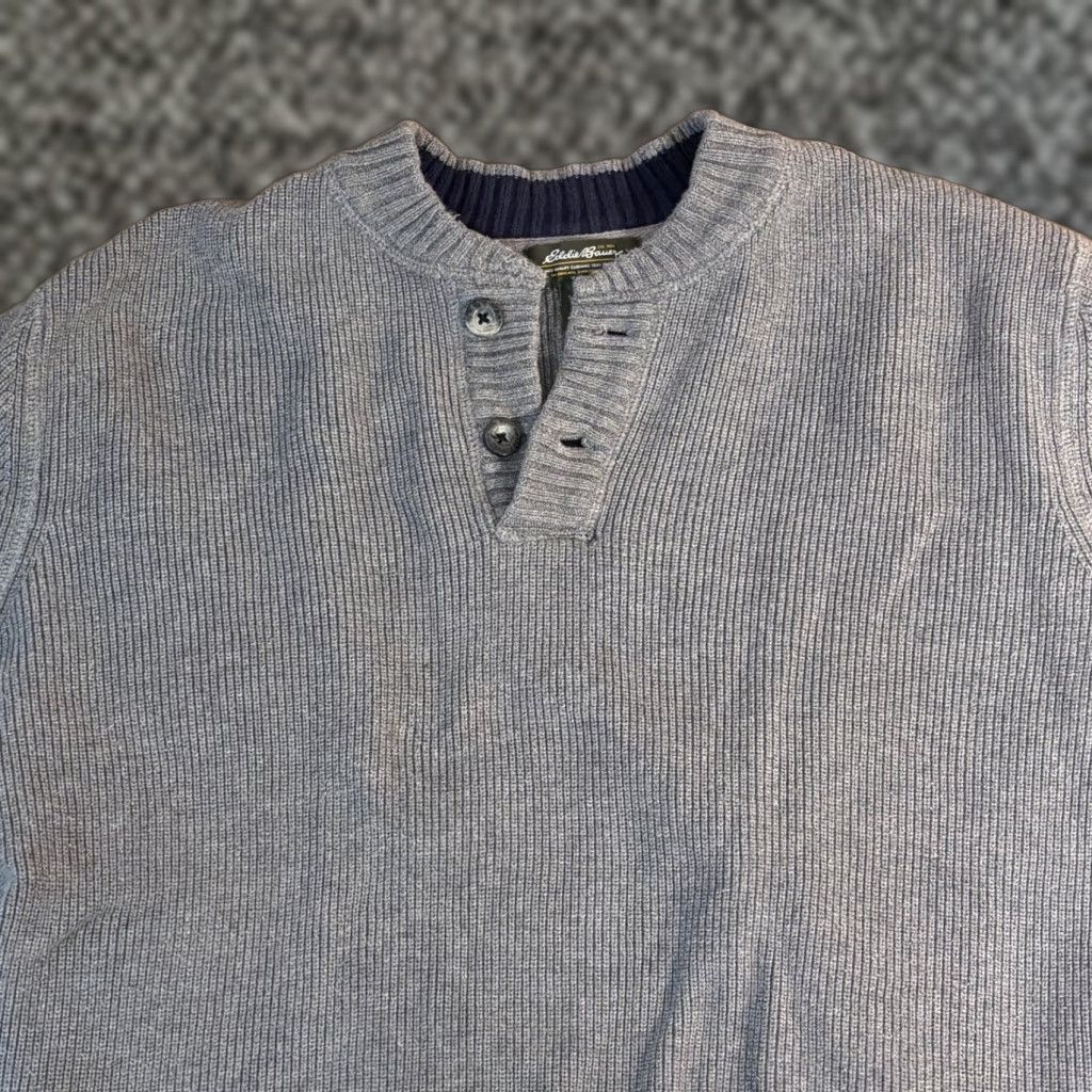 Eddie Bauer VINTAGE Eddie Bauer Sweater Mens XL Gray Ribbed Cotton Henley Y2K Size US XL / EU 56 / 4 - 1 Thumbnail